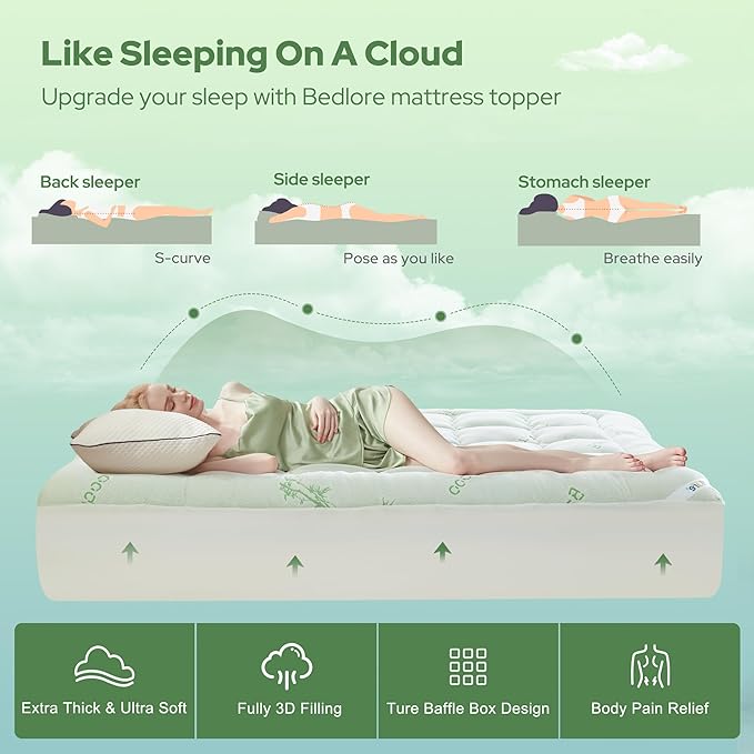 BEDLORE Twin XL Mattress Topper Viscose Derived from Bamboo, Thick Pillow Top - Image 4