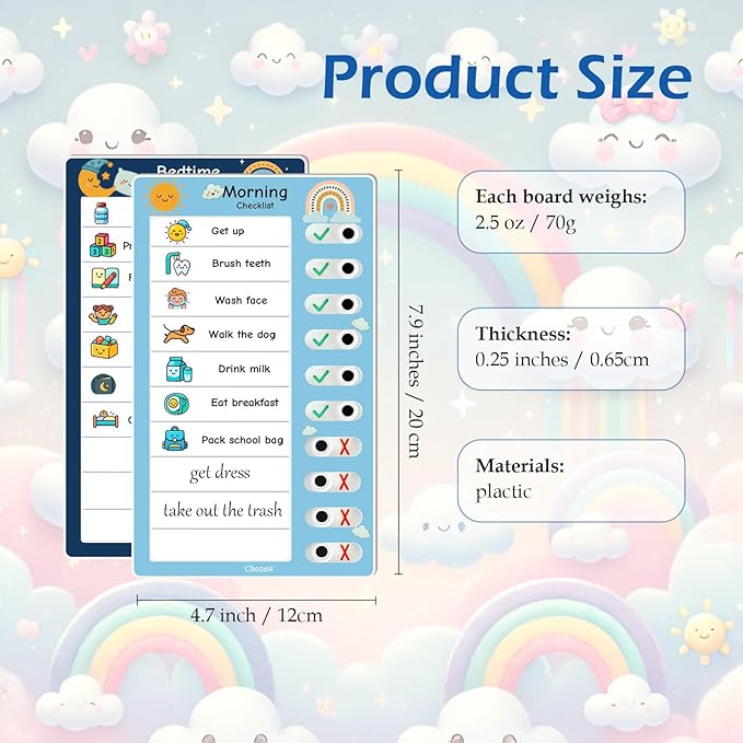 2PCS Magnetic Visual Chore Chart for Kids, Schedule Checklist for Kids, Kids to Do Task (1 Morning Checklist Boards, 1 Bedtime Checklist Boards) (Blue)