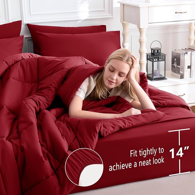 CozyLux Queen Comforter Set Dark Red, 7 Pieces Bed in a Bag, All Season Bedding - Image 5