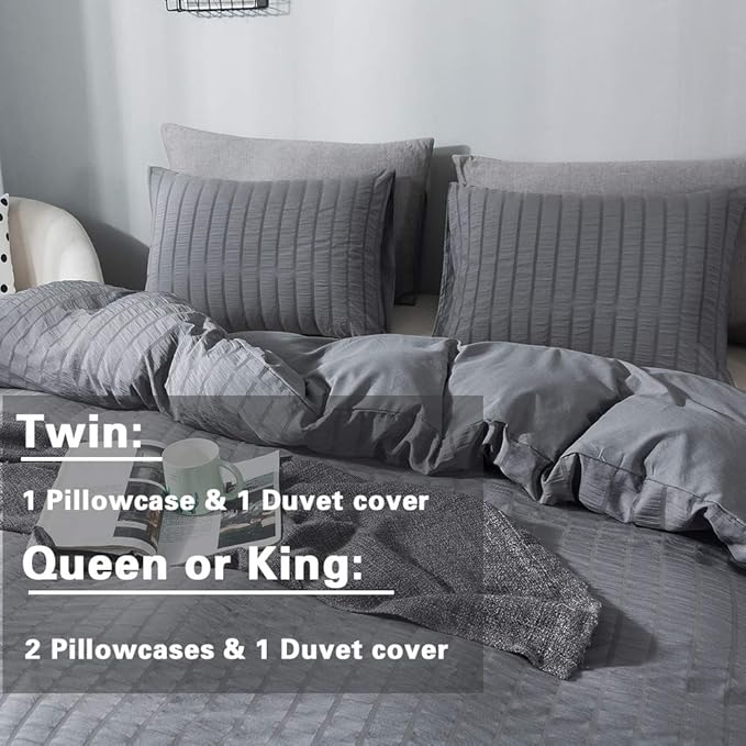 AveLom Seersucker Duvet Cover Set California King Size, 3 Pieces, Textured - Image 6