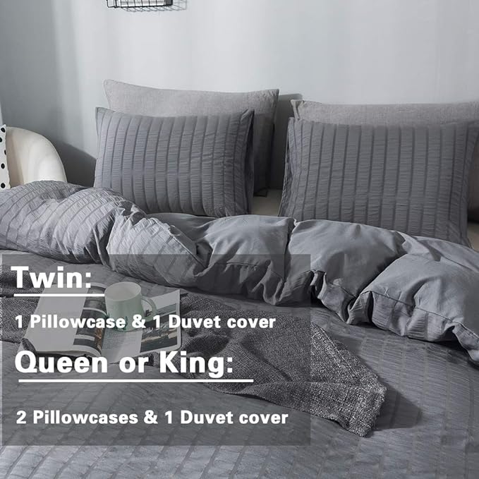 AveLom Dark Gray Duvet Cover Twin Size，2 Pieces Stripe Textured Soft Washed - Image 6