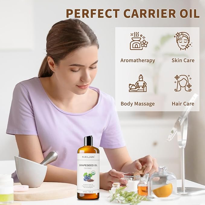 MAYJAM Organic Grapeseed Oil for Skin & Hair 16 oz, USDA Certified 100% Pure & - Image 6