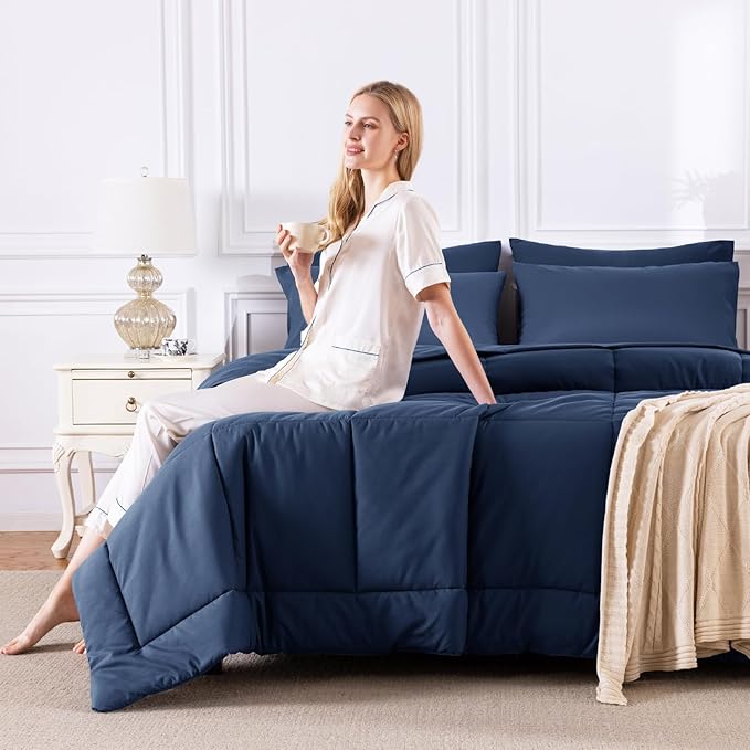 CozyLux Queen Comforter Set Navy Blue, 7 Pieces Bed in a Bag, All Season - Image 7