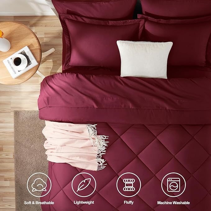 CozyLux Queen Comforter Set Burgundy - Image 2