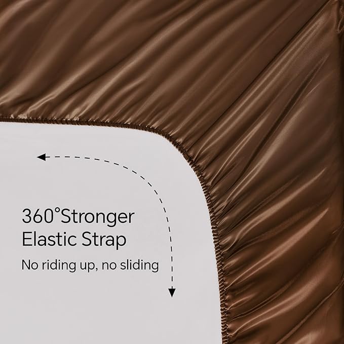 BEDELITE Satin Sheets Full Size Bed Set, Luxury Soft Brown Silky Sheets - Image 5
