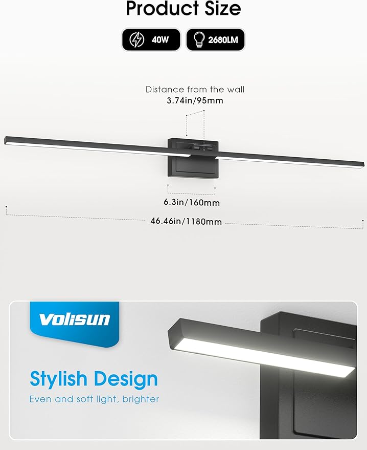 VOLISUN Bathroom Vanity Light 48 inch, 5CCT Dimmable, 40W LED Bathroom Light - Image 7