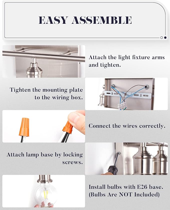 3-Light Vanity Light Fixture, Modern Brushed Nickel Wall Sconce Light Fixture - Image 7