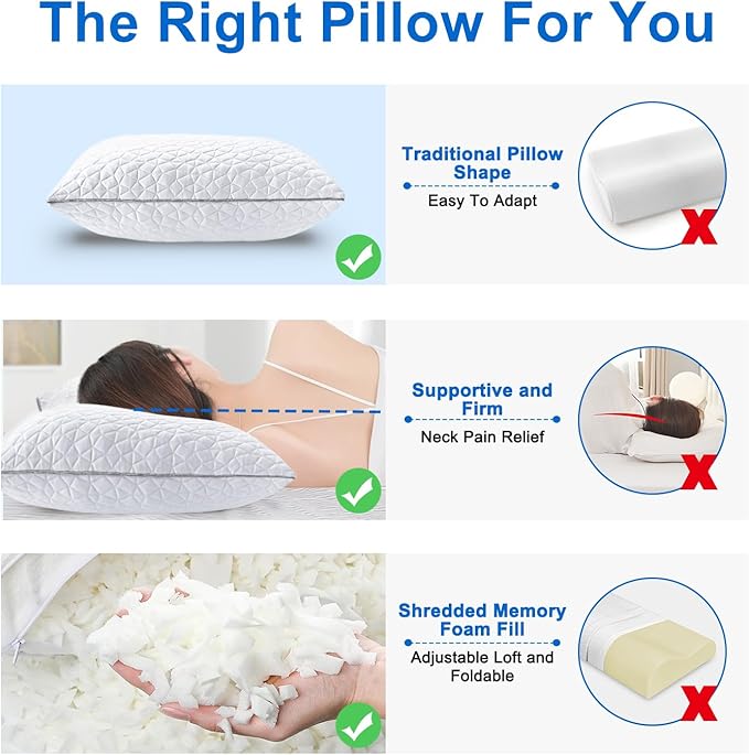 Cooling Pillows Standard Size Set of 2, Shredded Memory Foam Pillows, - Image 6