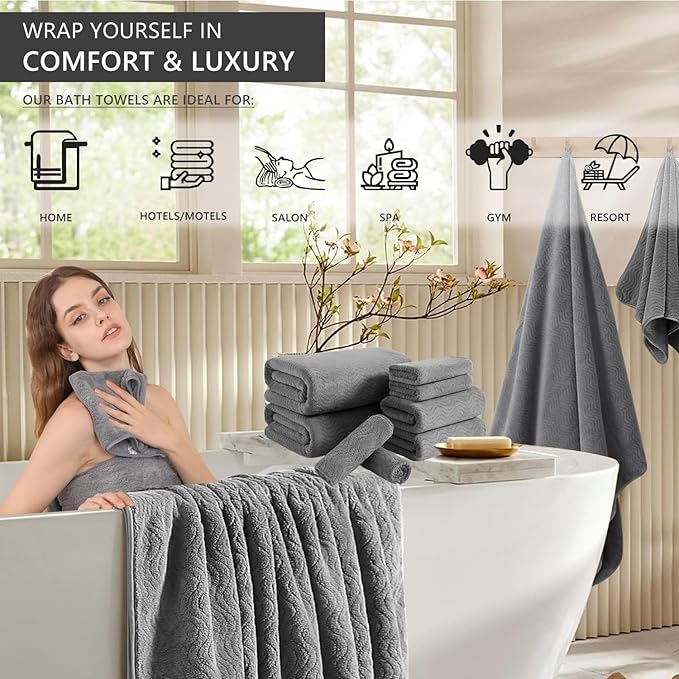 8 Piece Bath Towel Set Grey |2 Oversized Large Bath Sheet, 2 Hand Towels - Image 3