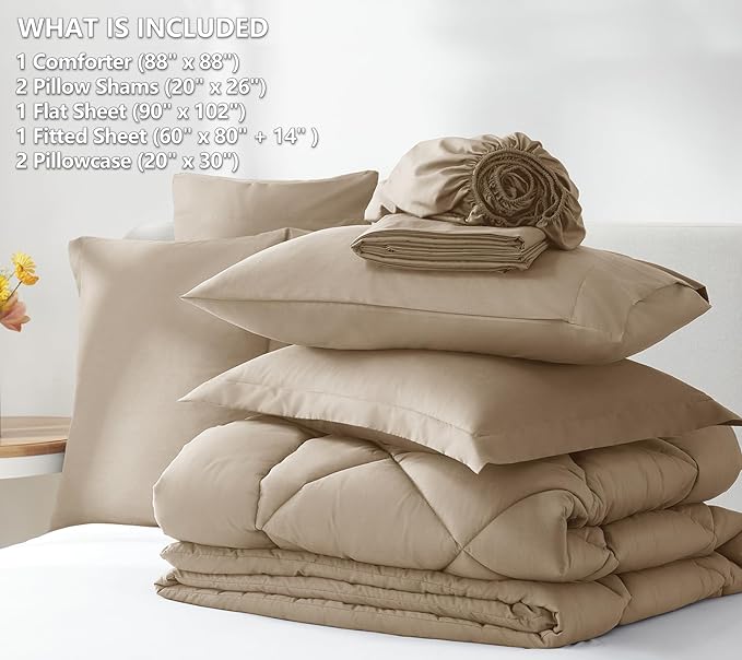 CozyLux Queen Comforter Set Taupe - Image 6