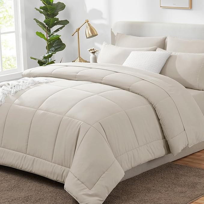 CozyLux Full Size Comforter Sets Beige, 7 Pieces Bed in a Bag, All Season by CozyLux