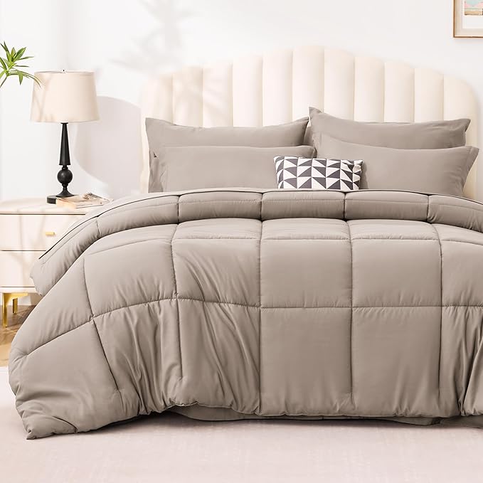 Love's cabin Twin Comforter Set Light Brown, 5 Pieces Twin Bed in a Bag by Lovescabin