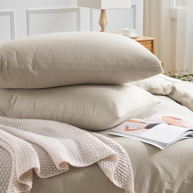 NEXHOME PRO 100% Washed Cotton Duvet Cover King Size, Ogranic Natural Linen - Image 5