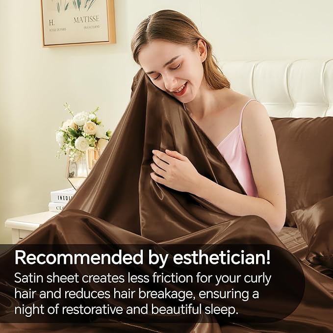 BEDELITE Satin Sheets Full Size Bed Set, Luxury Soft Brown Silky Sheets - Image 4