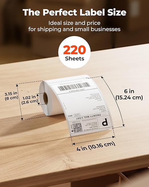 MUNBYN 4"x6" Direct Thermal Printer Label, Shipping Labels Compatible with Rollo, Jadens, Nelko, DYMO 4XL 1744907,1755120, 220 Sheets/Roll