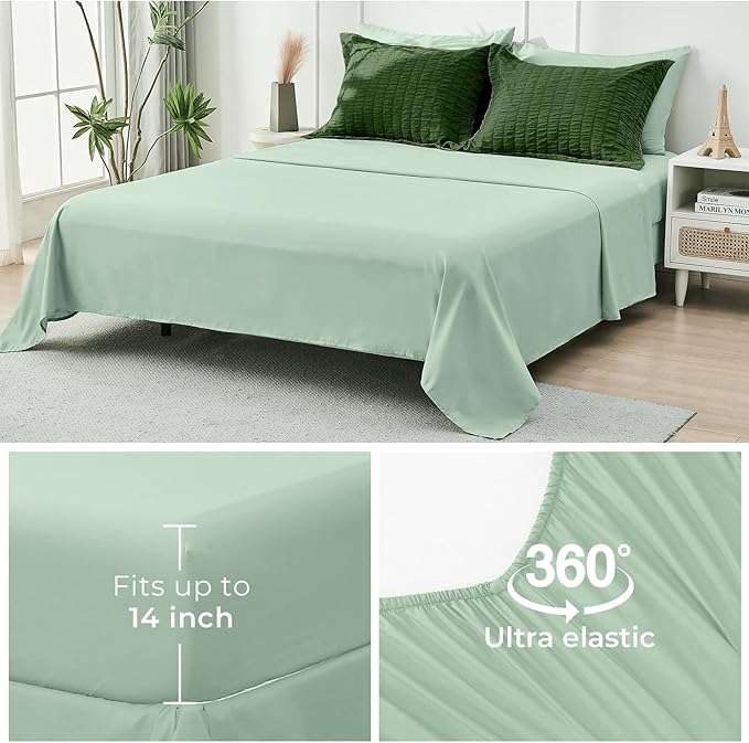 HYMOKEGE Dark Green/Sage Green California King Comforter Set Seersucker 7 Pieces - Image 7