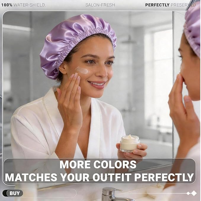 Smilco 2 Pack Shower Caps for Women, Reusable Waterproof Double Layer Bath Cap - Image 3