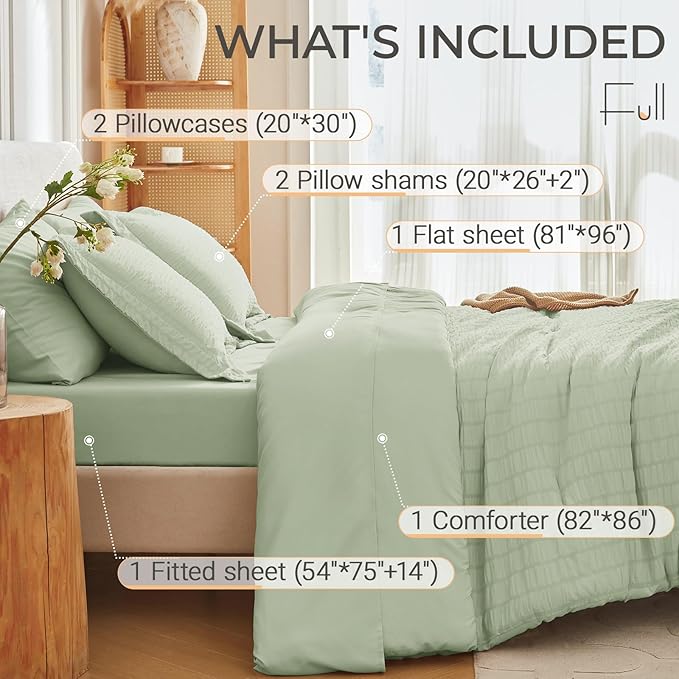 MUXHOMO 7 Pieces Full Comforter Set, Seersucker Bed in a Bag Full Size - Image 4