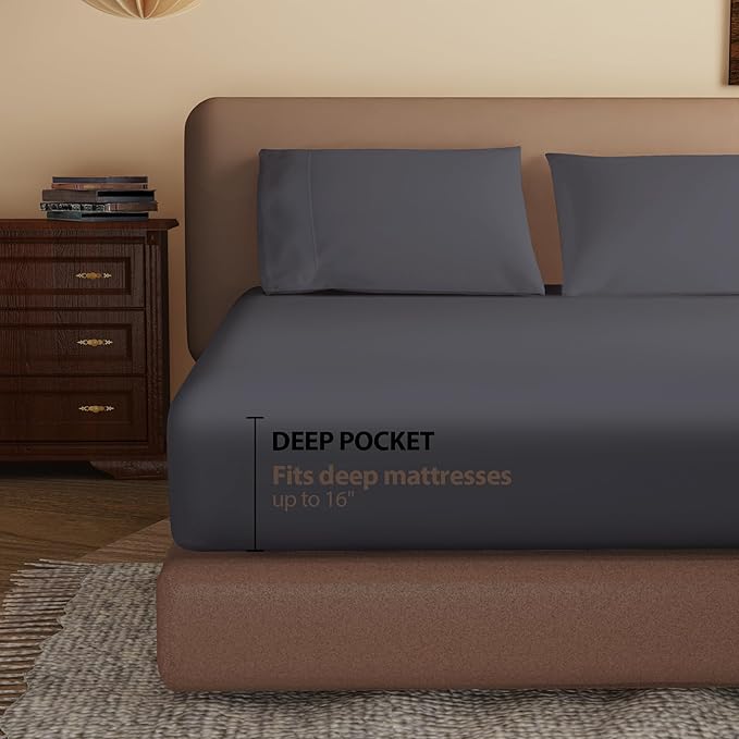 100% Egyptian Cotton Fitted Sheet Queen Size, 600 Thread Count, Soft & Elastic - Image 3