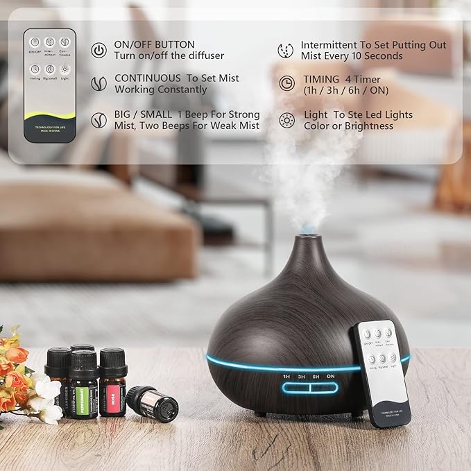 SACATR 550ml Oil Diffuser with 30x5 mL Essential Oils, Ultrasonic Technology - Image 3