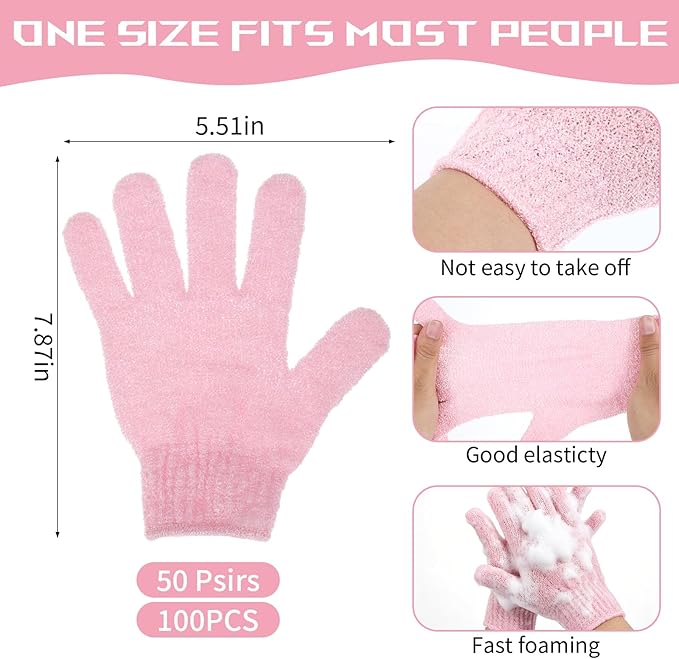 50 Pairs Exfoliating Gloves for Body Bulk, Double Sided Bath Scrub Gloves for - Image 2