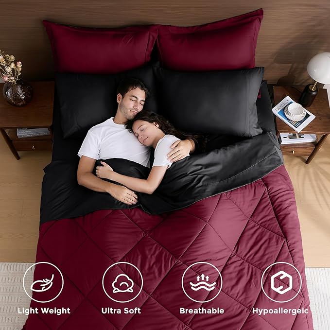 HEVUMYI Red & Black Cali-King Comforter Set - Image 2