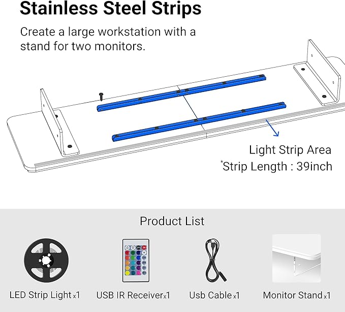 AFOOYO Monitor Stand Riser,31.5-Inch LED Light Wood Computer Monitor Stand with Adjustable Acrylic Legs,Desk Accessories Desktop Organizer Stand for, Computer,Laptop,Printer,PC TV Screen Riser,White