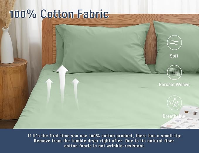 Pillow Cases, King Size Cotton Percale Weave Pillowcases, Pre-Shrunk Breathable - Image 4