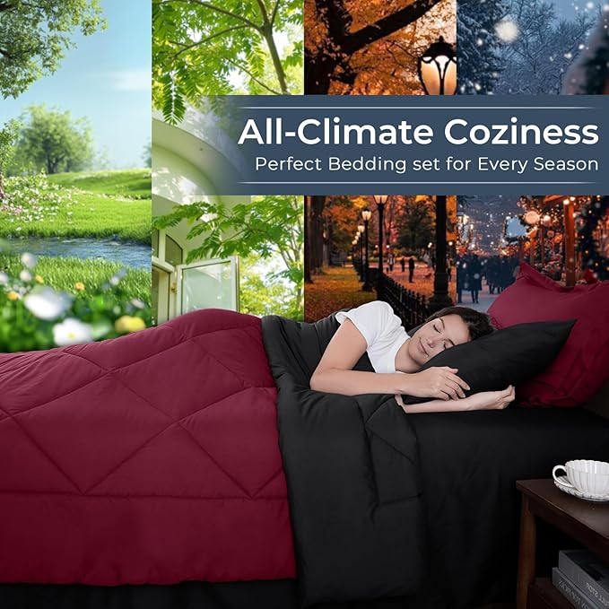 HEVUMYI Red & Black Twin-XL Comforter Set - Image 3
