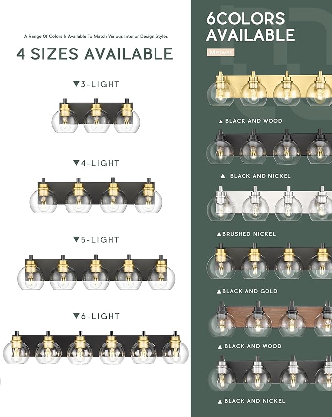 Bathroom Light Fixtures, 5-Light Black and Gold Bathroom Vanity Light, 32 Inch - Image 7