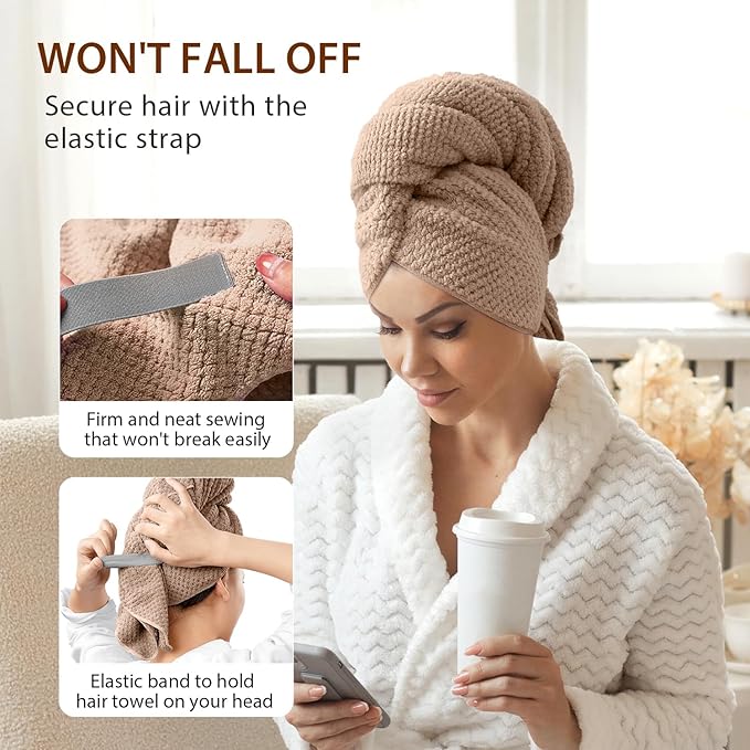 YFONG Large Hair Towel Wrap for Women, Super Absorbent Microfiber Hair Towel - Image 4