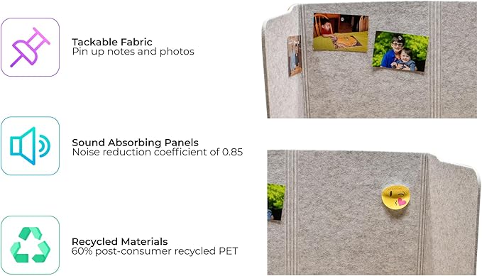 practical products Portable Acoustic Divider - Home Office freestanding - Classroom - Teaching Organizers - Desk Space countertops - Testing Centers - Sound dampening - Computer Desk (Small Grey)