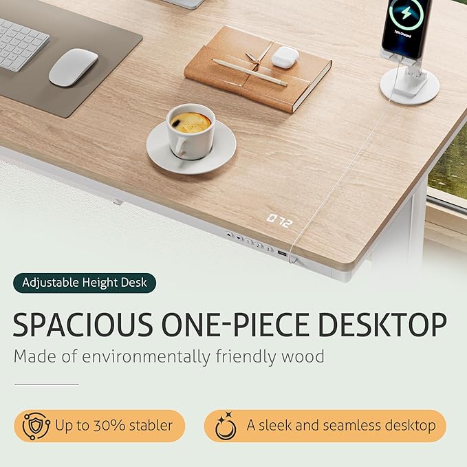 Furmax Electric Standing Desk with Drawers, Adjustable Height Sit Stand Desk with One-Piece Desktop & USB Charging Port for Home Office Computer Desks (Bamboo Desktop, 48 Inch)