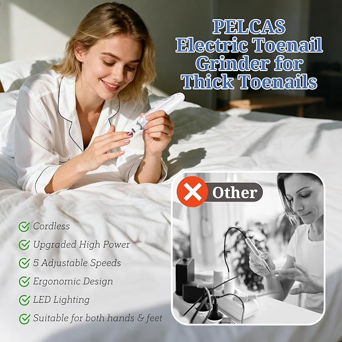 PELCAS Electric Nail File, 5 Speeds Manicure and Pedicure Kit, Cordless Nail - Image 3