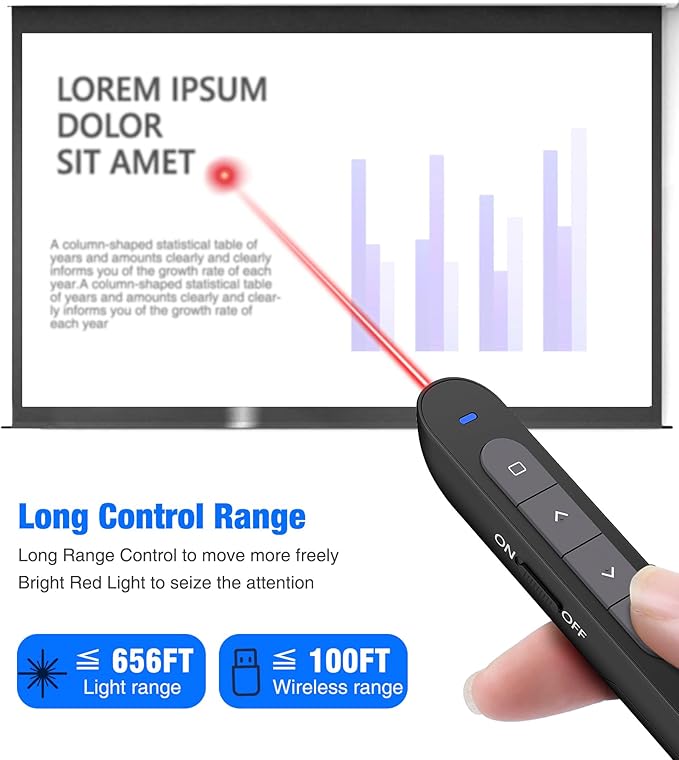 Wireless Presenter Remote Presentation Clicker for Powerpoint Presentations, RF 2.4GHz USB A and USB C Slide Clicker for Mac Laptop PC Computer with Volume Control