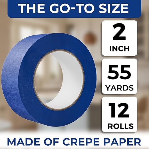 SWRT Blue Painters Tape 2 Inch Wide – 12 Rolls x 55 Yards (660 Total Yards), Clean Removal Masking Tape for Sharp Paint Lines on Walls, Trim & Baseboards, Easy Tear for DIY & Home Renovation Projects