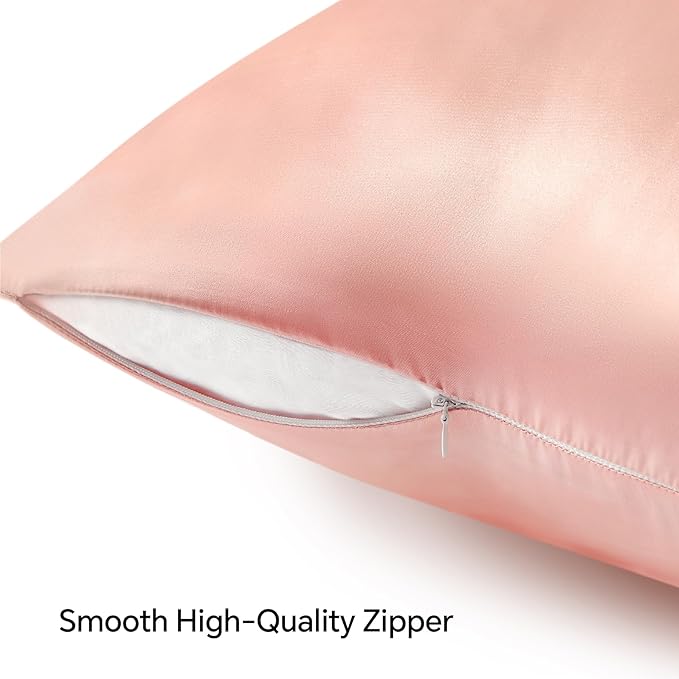 BEDELITE Satin Pillowcase with Zipper 2 Pack, Coral Pillow Cases Standard Size - Image 5
