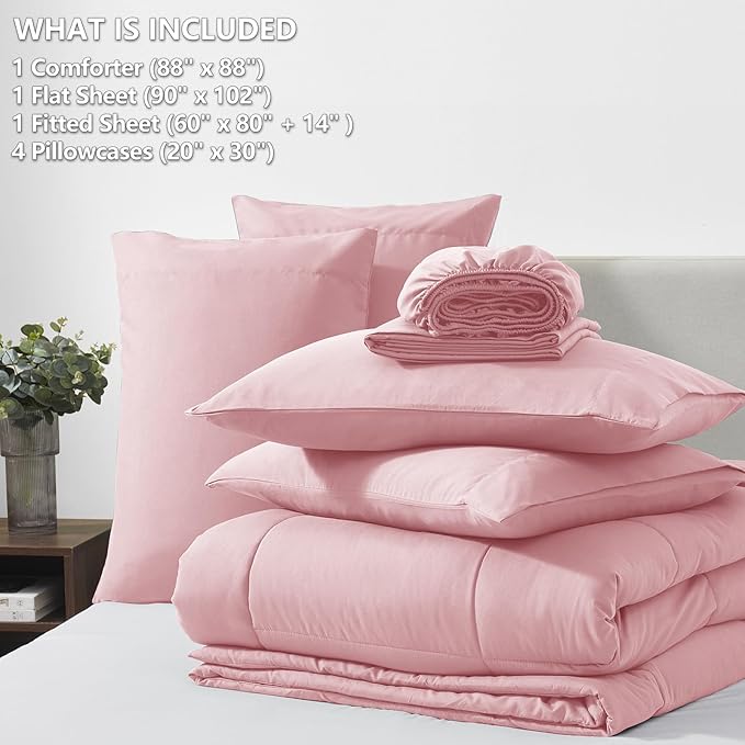 CozyLux Queen Comforter Set Pink, 7 Pieces Bed in a Bag, All Season Bedding Sets - Image 6