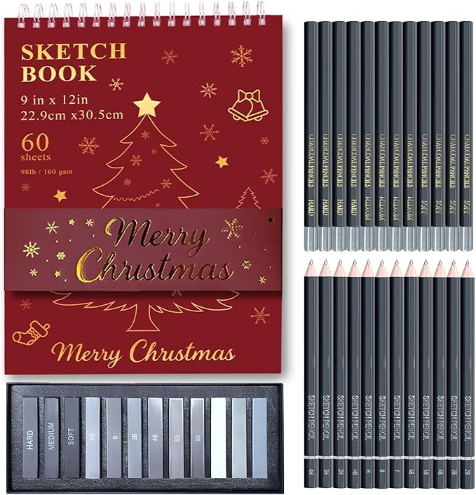 Fuxi Art Supplies for Teens 14-16 Girls, Professional Sketch Book and Pencils Set, Gifts for Sketch Artists with Stocking Stuffers.