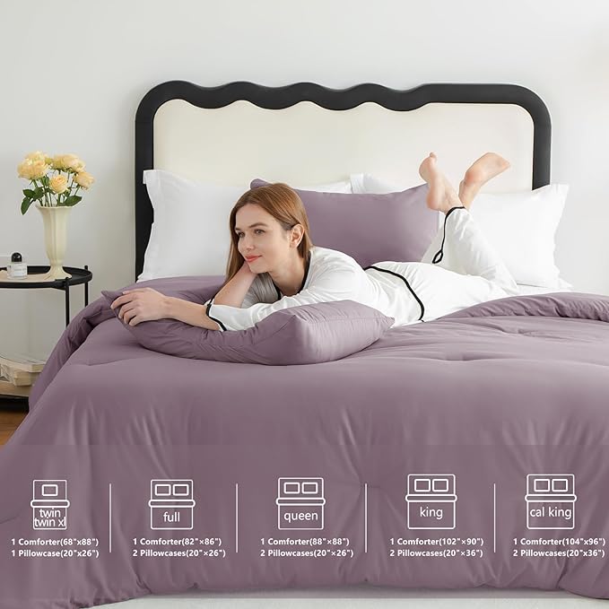 CozyLux Twin Comforter Set Dusty Purple, 2 Pieces Twin Extra Long Solid - Image 6