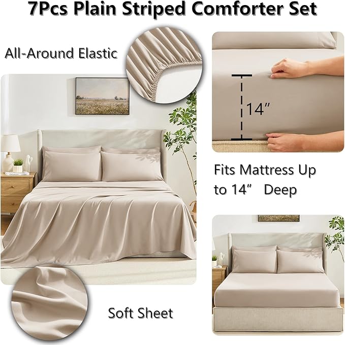 CozyLux Full Size Comforter Set Wheat, 7 Pieces Bed in a Bag, Wheat Comforter - Image 5