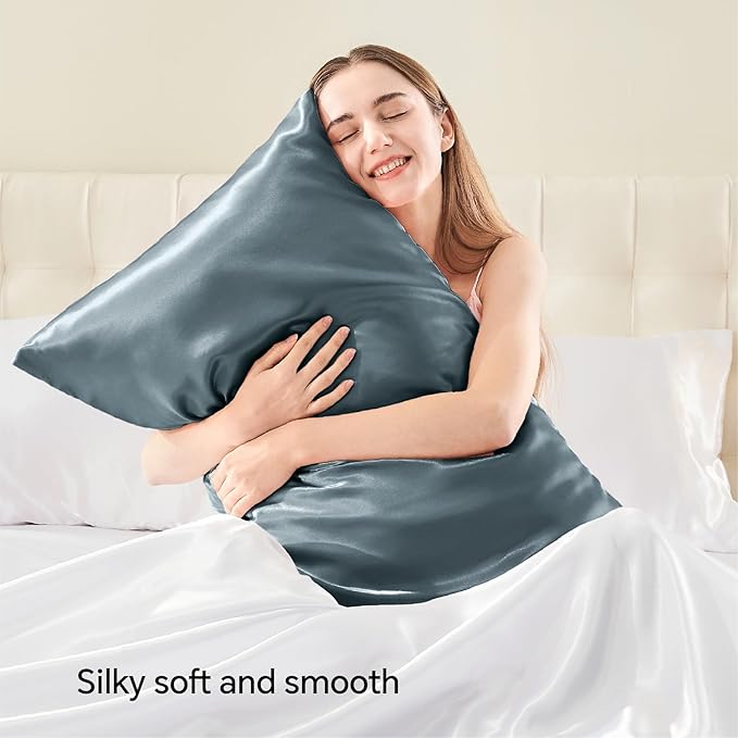 BEDELITE Satin Pillowcase with Zipper 2 Pack, Space Grey Pillow Cases Standard - Image 2