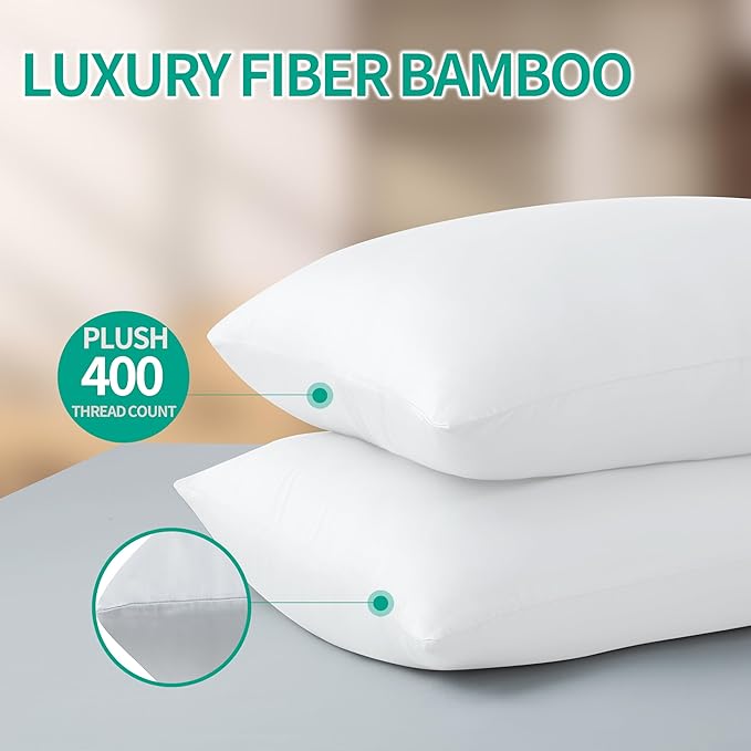 4-Pack Bamboo Viscose Zippered Pillow Cases Queen Size, 400 Thread Count - Image 6