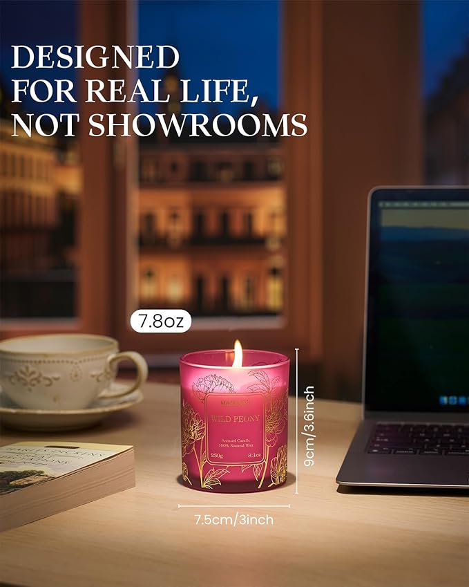 M&SENSE Wild Peony Floral Natural Soy Scented Candle, 7.8oz 42H Non-Toxic Long - Image 4