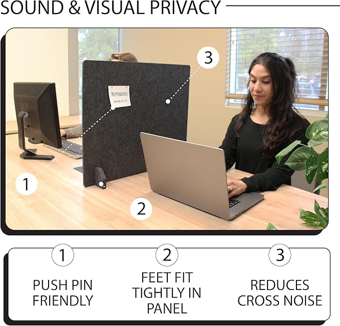 Planche Acoustic Freestanding Desk Divider - Noise Reducing Desk Privacy Panel - Library & Office Furniture Partition - Workstations Shield Barrier - Instant Wall Desk 20" H x 24" W (4 Pack, Stone)