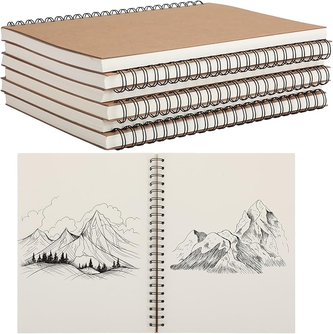 PerKoop 4 Pcs 8.5"x11" Spiral Sketch Pad A4 Large 100 Sheet Blank Notebook Sketch Pads 60lbs (100gsm) Xmas Gifts Sketching Drawing Pad Journals Art Sketchbook for Teachers Students Kids