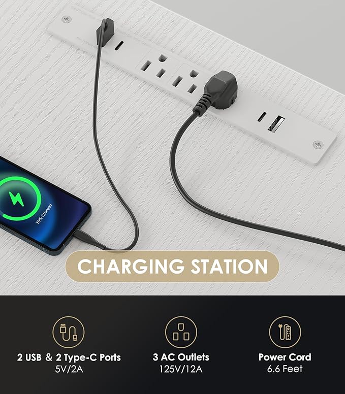 OffiGo 79 Inch Executive Electric Standing Desk, Height Adjustable Desk with Power Outlet & 1.38" Thick 3-Piece Desktop, Sit Stand Computer Desk for Home, Office, Conference Room, White