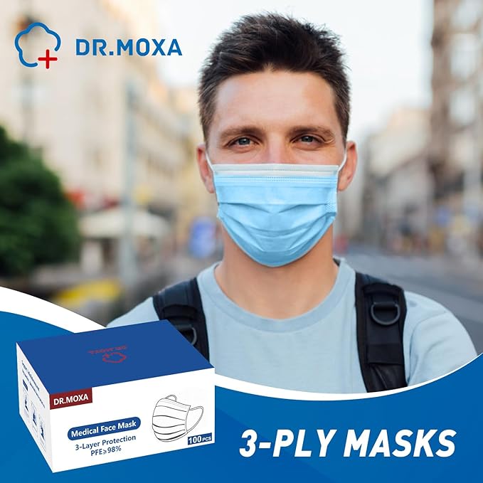 DR.MOXA 500 Pack Disposable Medical Face Masks -3 Ply Face Mask - Image 7