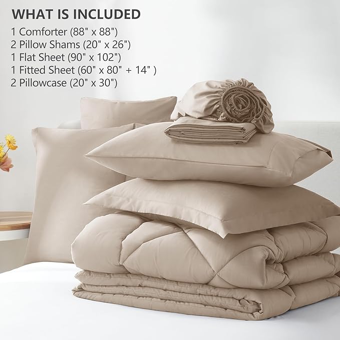 CozyLux Queen Comforter Set Wheat - Image 6
