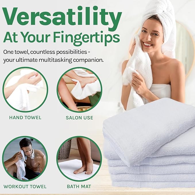 Towels N More 12 Pack 20x40 White Gym Towels, Small Bath Towels - Image 6